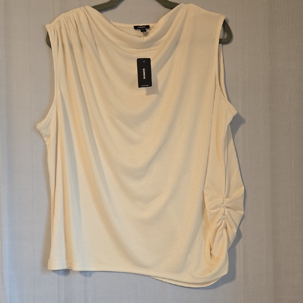 Express Cream Sleeveless Top With Ruched Side & Shoulder Size XL NWT